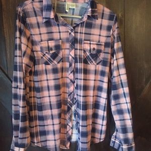 Pink and navy plaid shirt